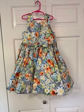 Sleeveless Floral Fit-and-Flare Dress in Blue and Orange